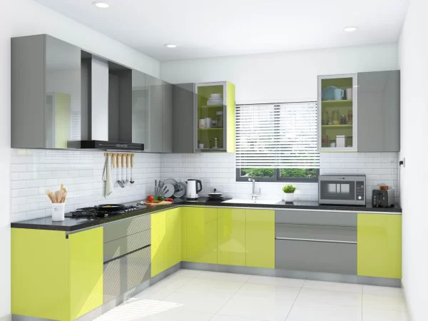 Moody Citrus L-Shaped Modular Kitchen