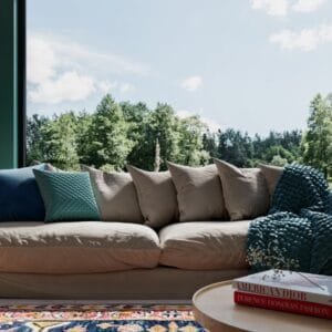 Bright and peppy, living room