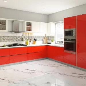 Carnival Red and Frosty White Themed Modular Kitchen