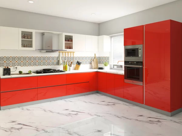 Carnival Red and Frosty White Themed Modular Kitchen